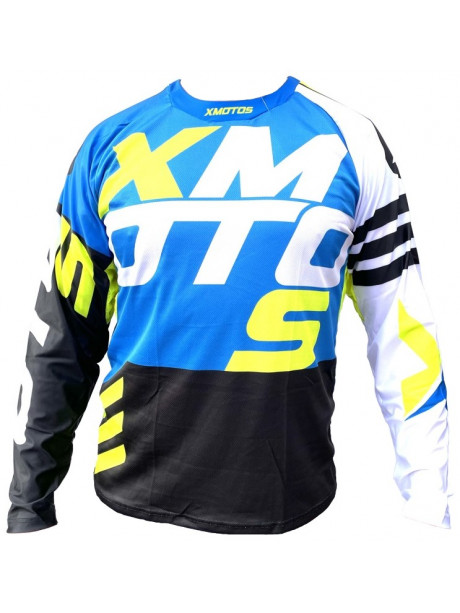 Motocross jersey XMOTOS for kids, black/fluo/blue/white