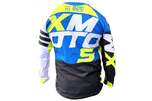 Motocross jersey XMOTOS for adults, black/fluo/blue/white