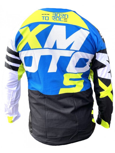 Motocross jersey XMOTOS for adults, black/fluo/blue/white