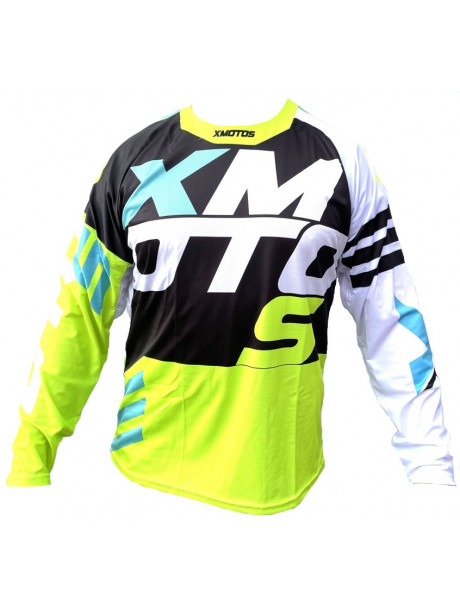 Motocross jersey XMOTOS for adults, black/fluo/green/white